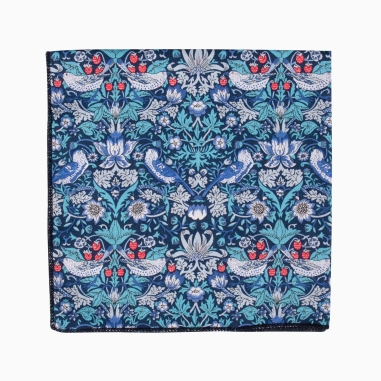 Liberty Turquoise Blue Strawberry Thief Pocket Square