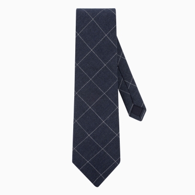 Navy Windowpane Check Tie