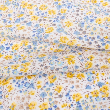 Tissu au mètre Liberty Phoebe moutarde / bleu ciel